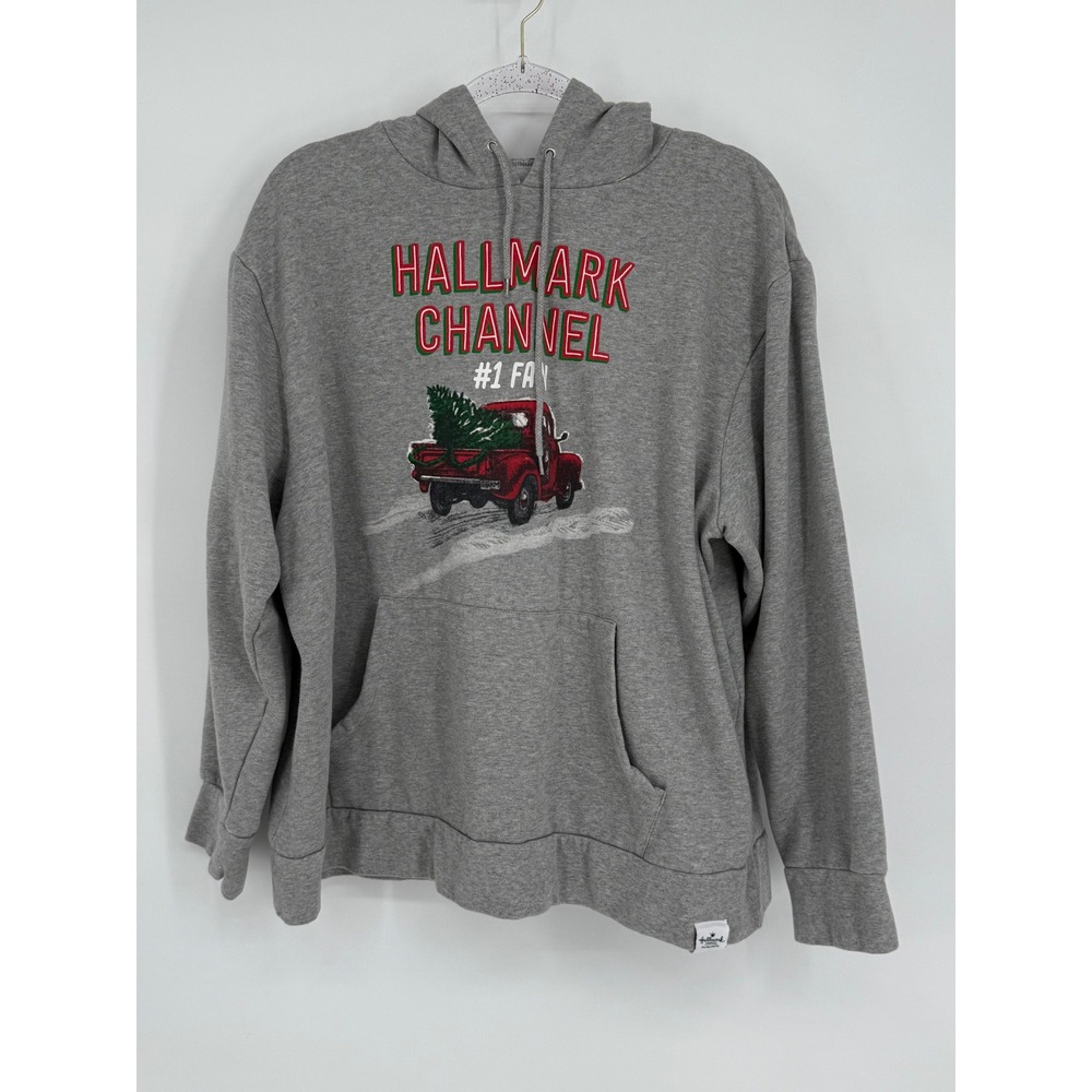 Hallmark Channel #1 Fan  Gray Christmas Tree‎ Hoodie Sweatshirt Womens Sz XL